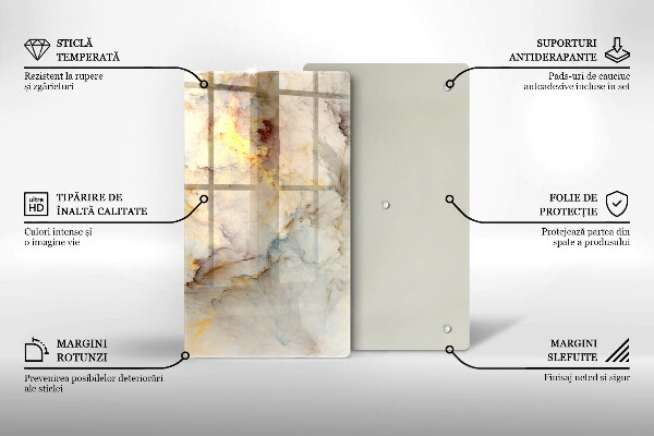 Tábua de vidro Textura de mármore com ouro