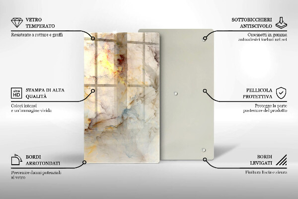 Tábua de vidro Textura de mármore com ouro