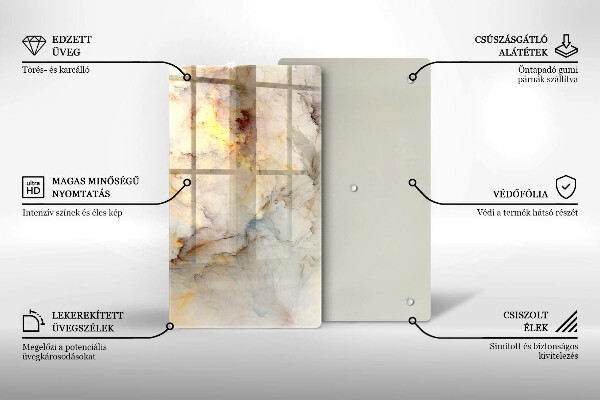 Tábua de vidro Textura de mármore com ouro