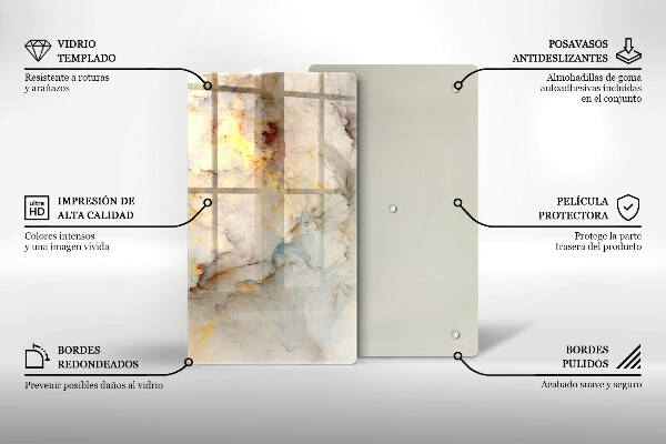 Tábua de vidro Textura de mármore com ouro