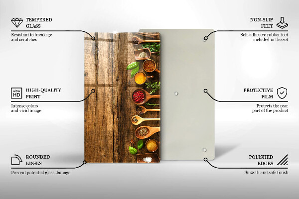 Tábua de cortar de vidro Colheres de madeira para especiarias