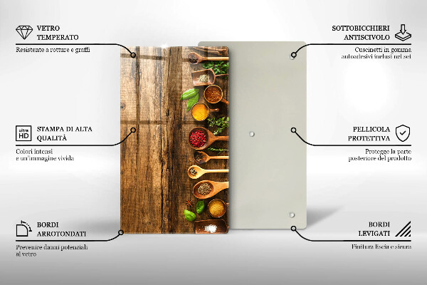 Tábua de cortar de vidro Colheres de madeira para especiarias