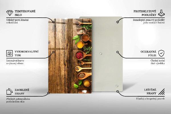 Tábua de cortar de vidro Colheres de madeira para especiarias