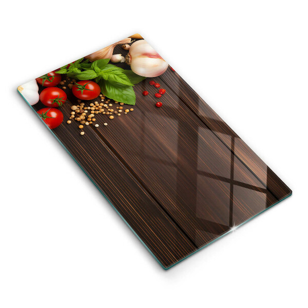 Tábua de corte de vidro Vegetais na mesa