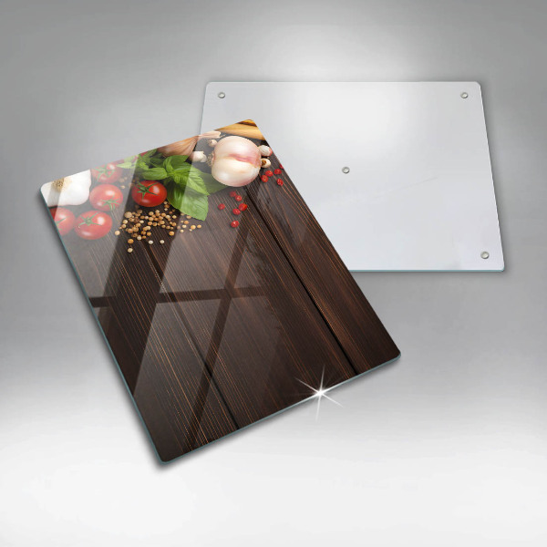 Tábua de corte de vidro Vegetais na mesa