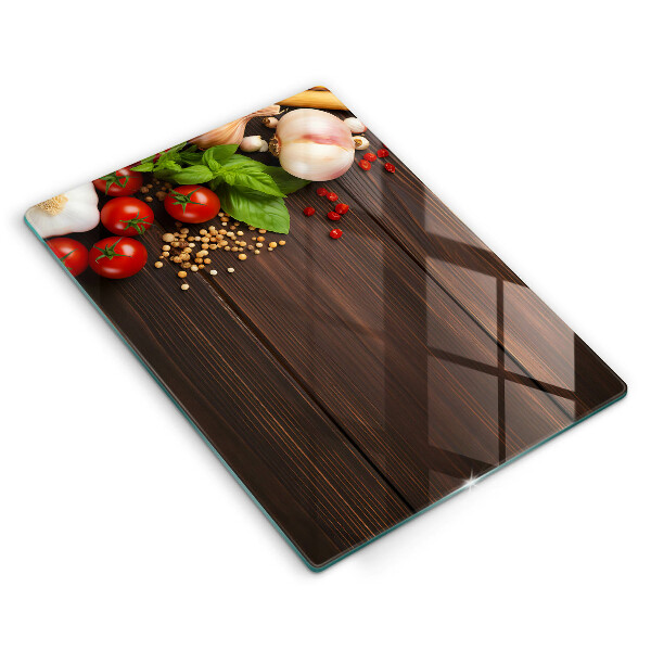 Tábua de corte de vidro Vegetais na mesa