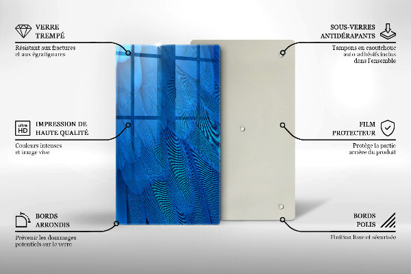 Tábua de vidro penas de pássaros