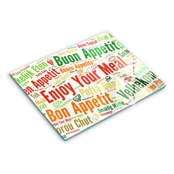 Tábua de cortar de vidro Bon appetit legendas idiomas