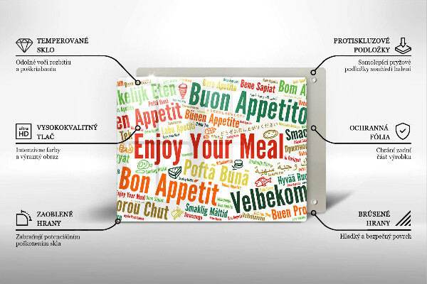 Tábua de cortar de vidro Bon appetit legendas idiomas