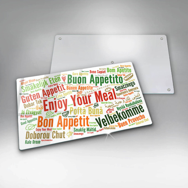 Tábua de cortar de vidro Bon appetit legendas idiomas