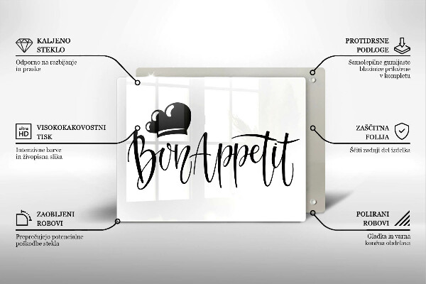 Tábua de cortar alimentos A inscrição Bon Appetit