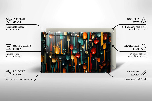 Tábua de cortar alimentos Colheres e garfos coloridos