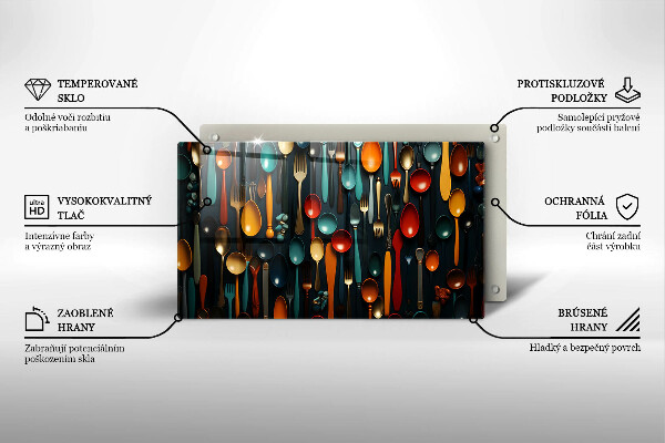 Tábua de cortar alimentos Colheres e garfos coloridos