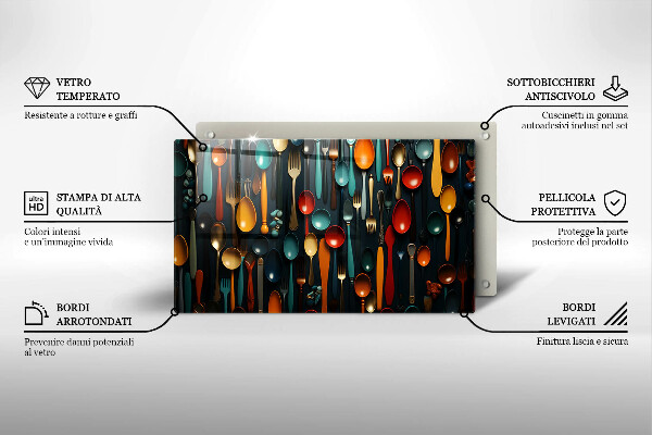 Tábua de cortar alimentos Colheres e garfos coloridos