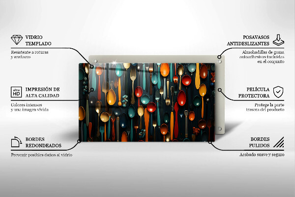 Tábua de cortar alimentos Colheres e garfos coloridos