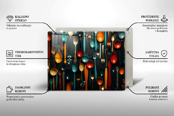 Tábua de cortar alimentos Colheres e garfos coloridos