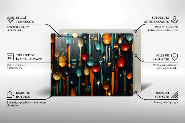 Tábua de cortar alimentos Colheres e garfos coloridos