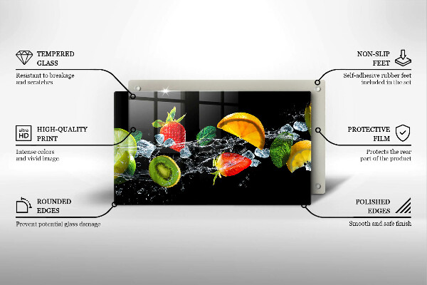 Tábua de cortar de vidro Fruta na água