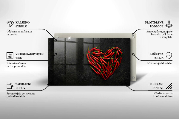 Tábua de cortar de vidro Coração de pimenta