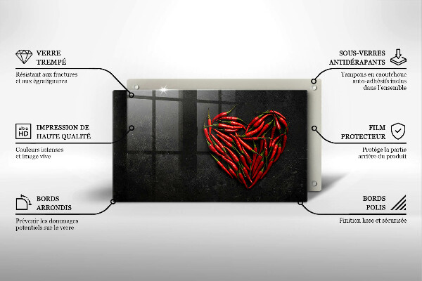 Tábua de cortar de vidro Coração de pimenta