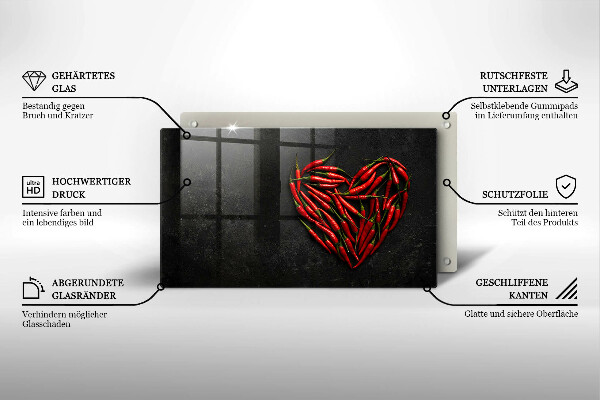 Tábua de cortar de vidro Coração de pimenta
