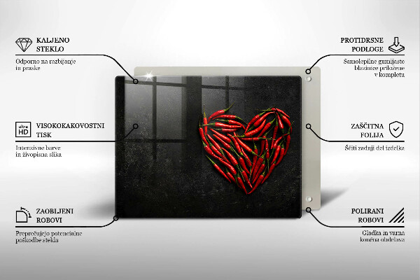 Tábua de cortar de vidro Coração de pimenta