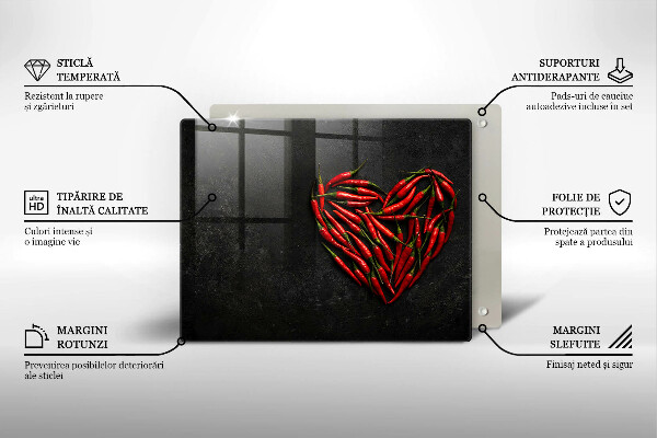 Tábua de cortar de vidro Coração de pimenta