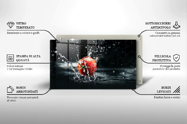 Tábua de corte de vidro Tomate na água