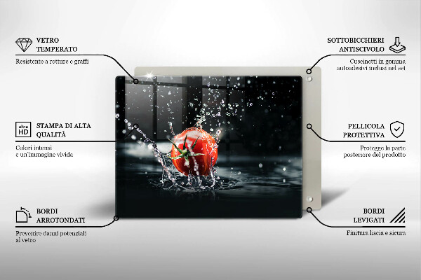 Tábua de corte de vidro Tomate na água