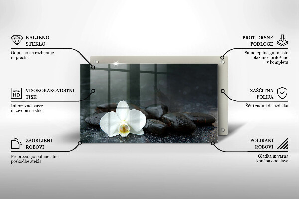 Tábua de vidro Pedras Zen de flores brancas