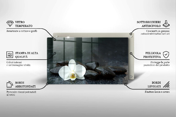 Tábua de vidro Pedras Zen de flores brancas