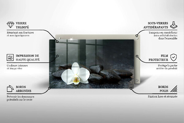 Tábua de vidro Pedras Zen de flores brancas