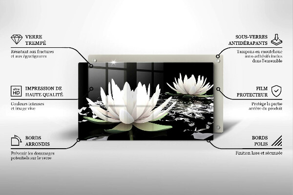 Tábua de vidro Lírios brancos na água