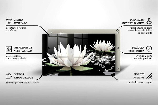 Tábua de vidro Lírios brancos na água