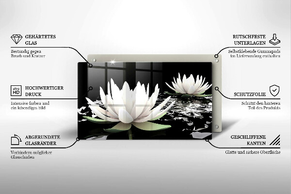 Tábua de vidro Lírios brancos na água