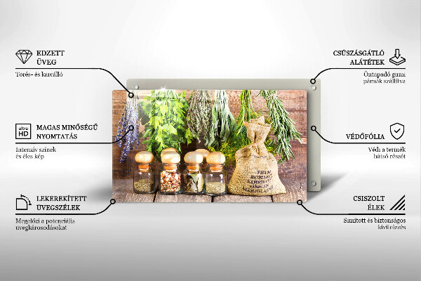 Tábua de vidro Ervas especiarias e madeira