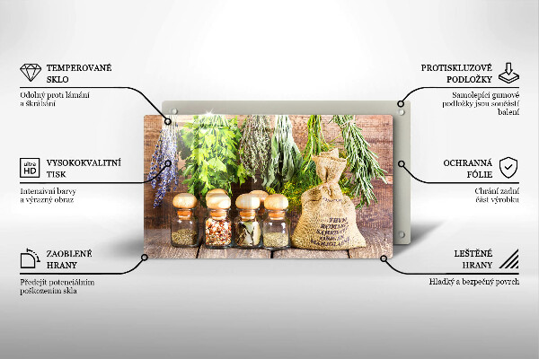 Tábua de vidro Ervas especiarias e madeira