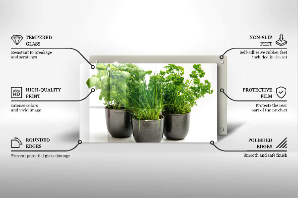 Tábua de cortar de vidro Vasos com ervas