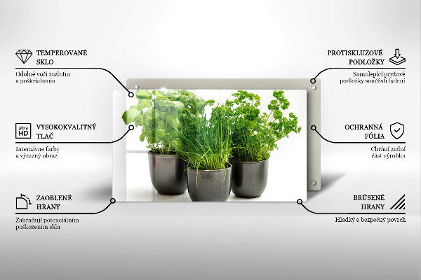 Tábua de cortar de vidro Vasos com ervas