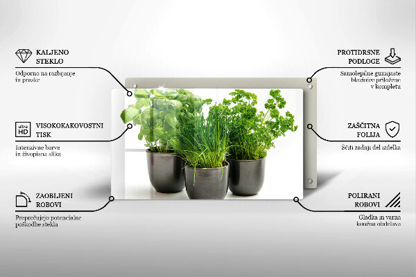 Tábua de cortar de vidro Vasos com ervas