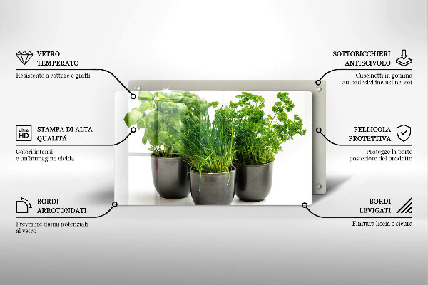 Tábua de cortar de vidro Vasos com ervas