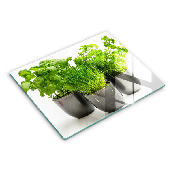 Tábua de cortar de vidro Vasos com ervas