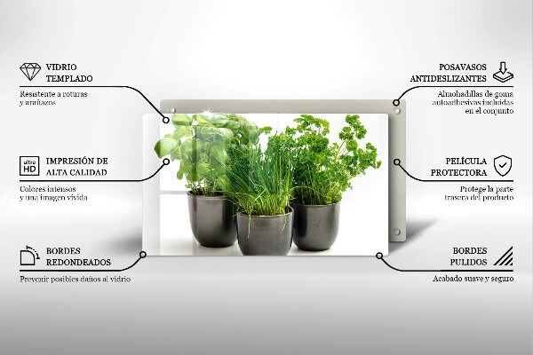 Tábua de cortar de vidro Vasos com ervas