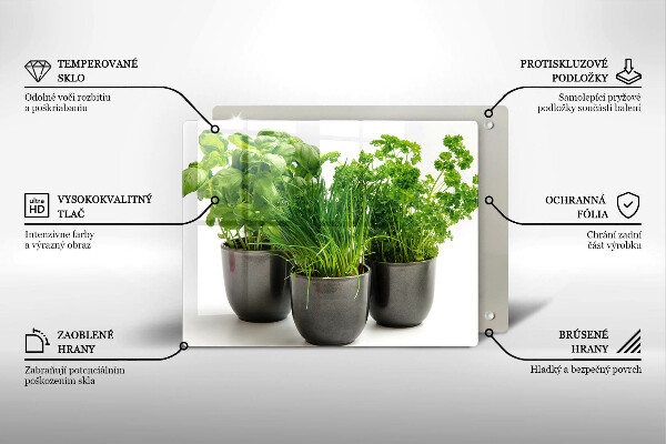 Tábua de cortar de vidro Vasos com ervas