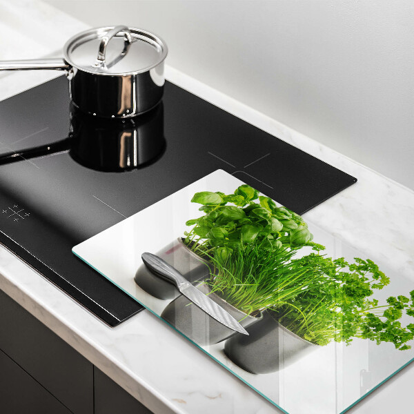 Tábua de cortar de vidro Vasos com ervas