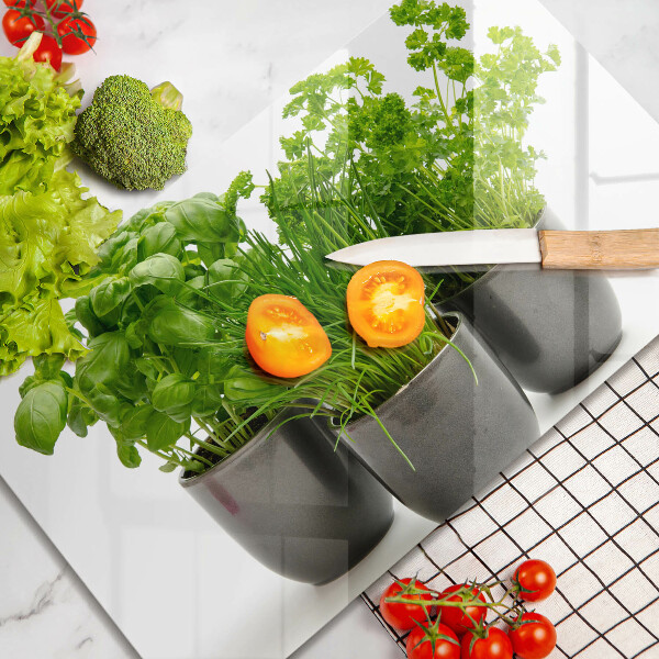 Tábua de cortar de vidro Vasos com ervas