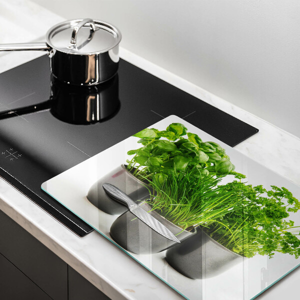 Tábua de cortar de vidro Vasos com ervas