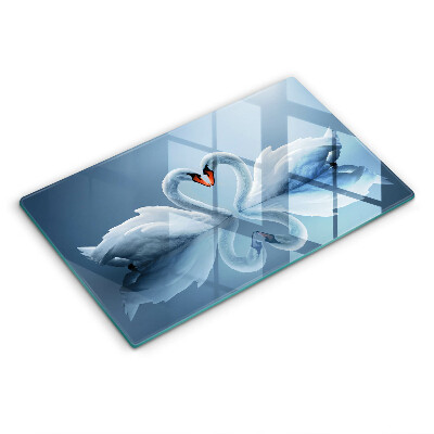 Tábua de corte de vidro Coração de dois cisnes