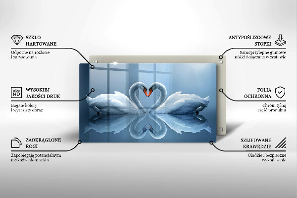 Tábua de corte de vidro Coração de dois cisnes