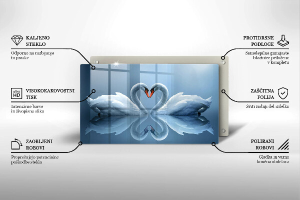 Tábua de corte de vidro Coração de dois cisnes